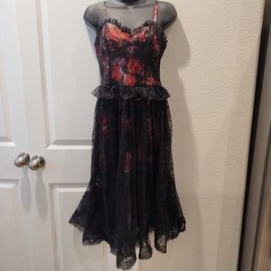 Pearl by Georgina Chapman Dress 4 Black Lace Floral Print Midi Holiday Party